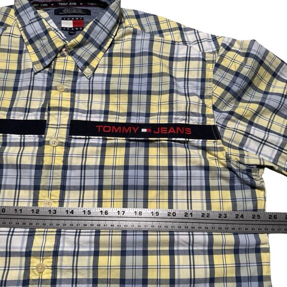 Vintage Y2K Tommy Jeans Hilfiger Button Shirt Plaid Yellow Blue Button Up XL - Picture 3 of 5